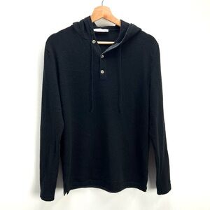 Luca Faloni 2 Ply Cashmere Hoodie Hooded Pullover Sweater Black Mens Medium